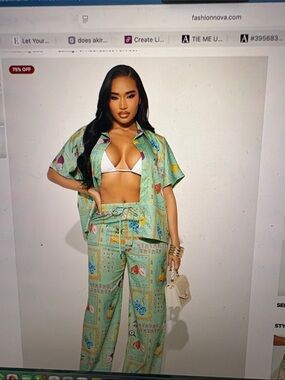 Fashion Nova Mint Printed Wide Leg Lounge Pants and too